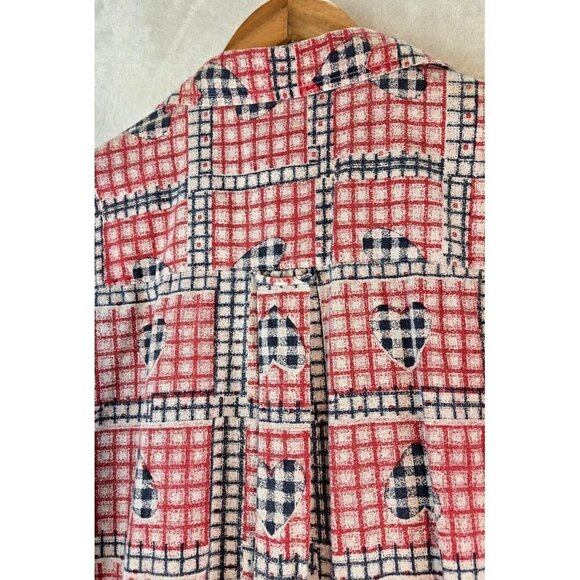 Womens Vintage Button Up Shirt Fitting Image XXL Cotton Hearts Country Cottage - Picture 7 of 14